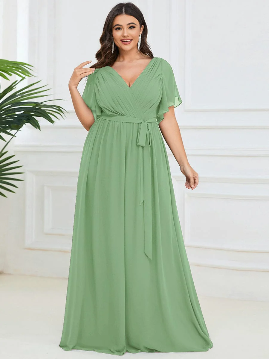 ever LEORA|V-Neck Flutter Sleeve Floor-Length A-Line Chiffon Evening Dress - Image 180