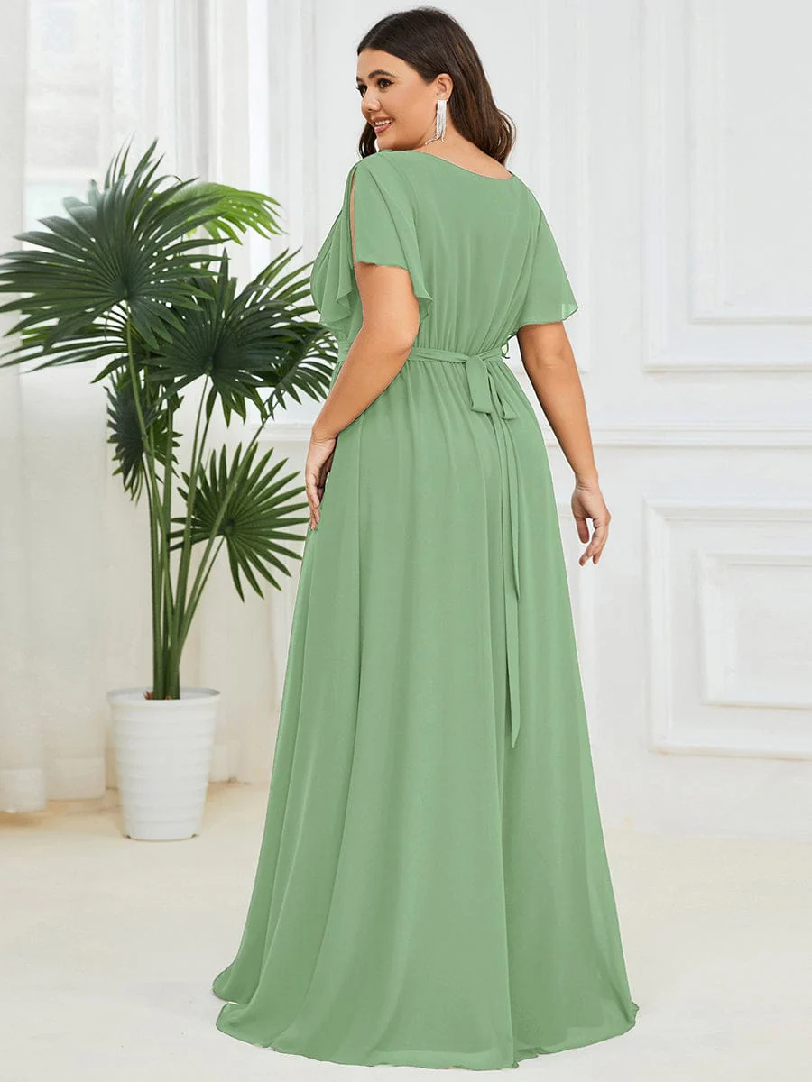 ever LEORA|V-Neck Flutter Sleeve Floor-Length A-Line Chiffon Evening Dress - Image 181