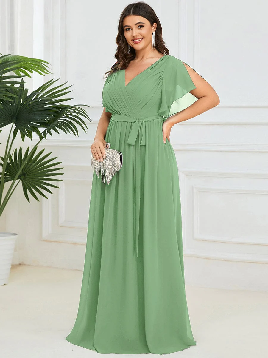 ever LEORA|V-Neck Flutter Sleeve Floor-Length A-Line Chiffon Evening Dress - Image 182