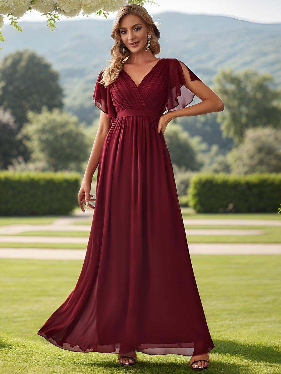 ever LEORA|V-Neck Flutter Sleeve Floor-Length A-Line Chiffon Evening Dress - Image 30