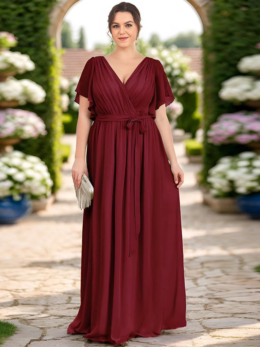 ever LEORA|V-Neck Flutter Sleeve Floor-Length A-Line Chiffon Evening Dress - Image 31
