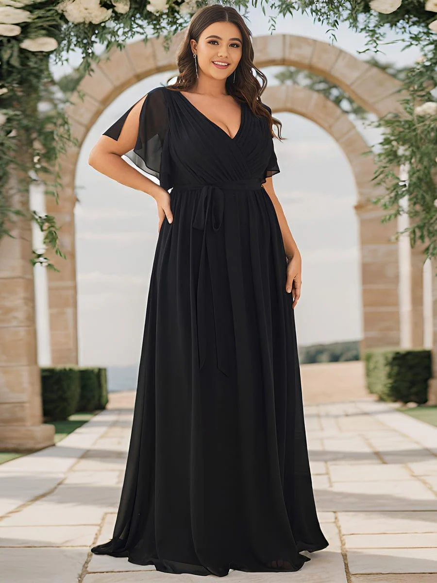 ever LEORA|V-Neck Flutter Sleeve Floor-Length A-Line Chiffon Evening Dress - Image 56
