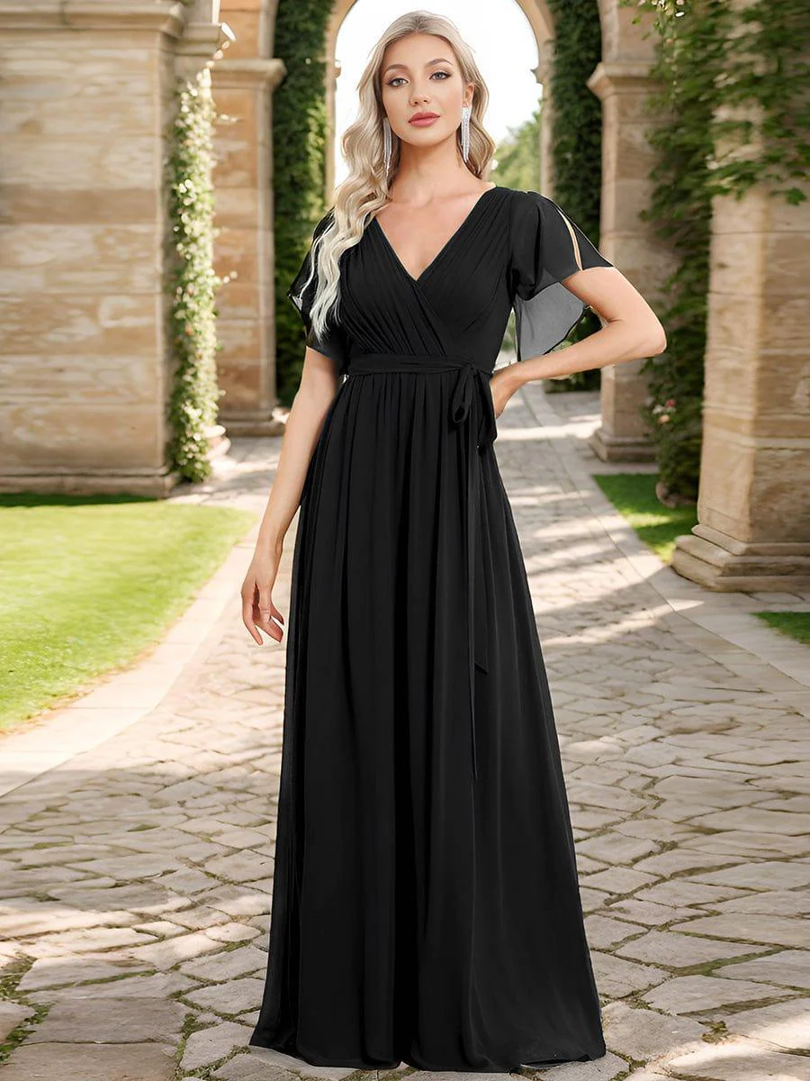ever LEORA|V-Neck Flutter Sleeve Floor-Length A-Line Chiffon Evening Dress - Image 57