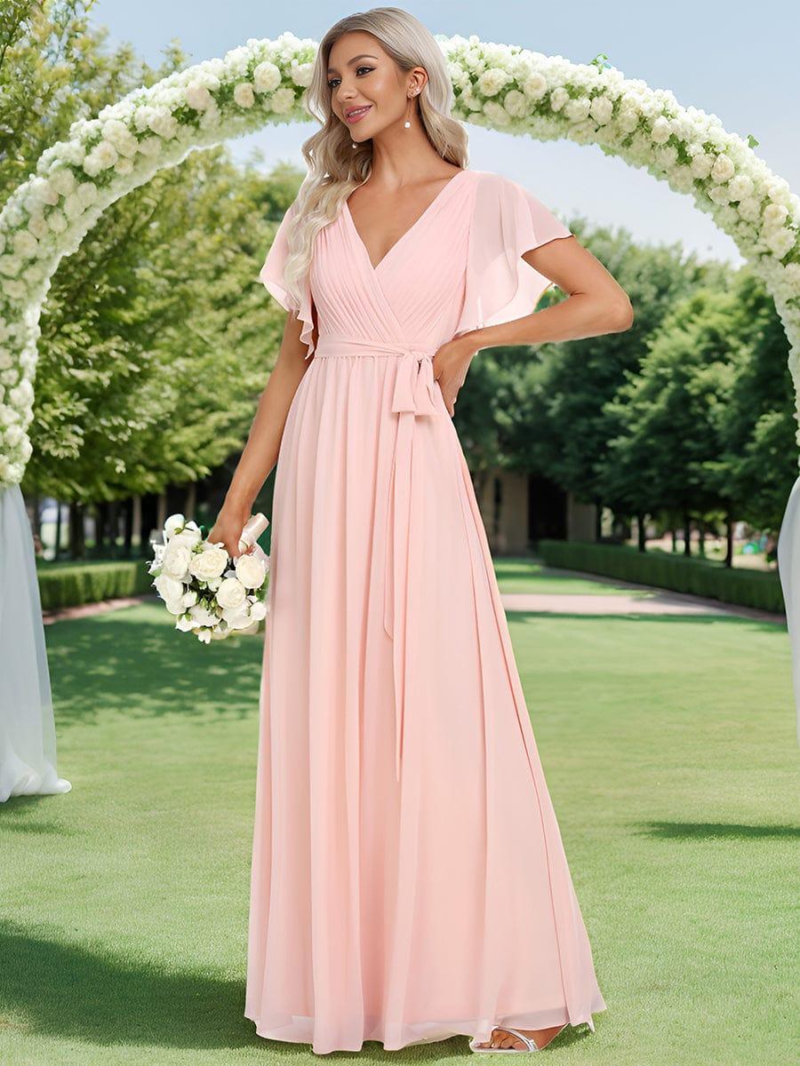 ever LEORA|V-Neck Flutter Sleeve Floor-Length A-Line Chiffon Evening Dress - Image 65