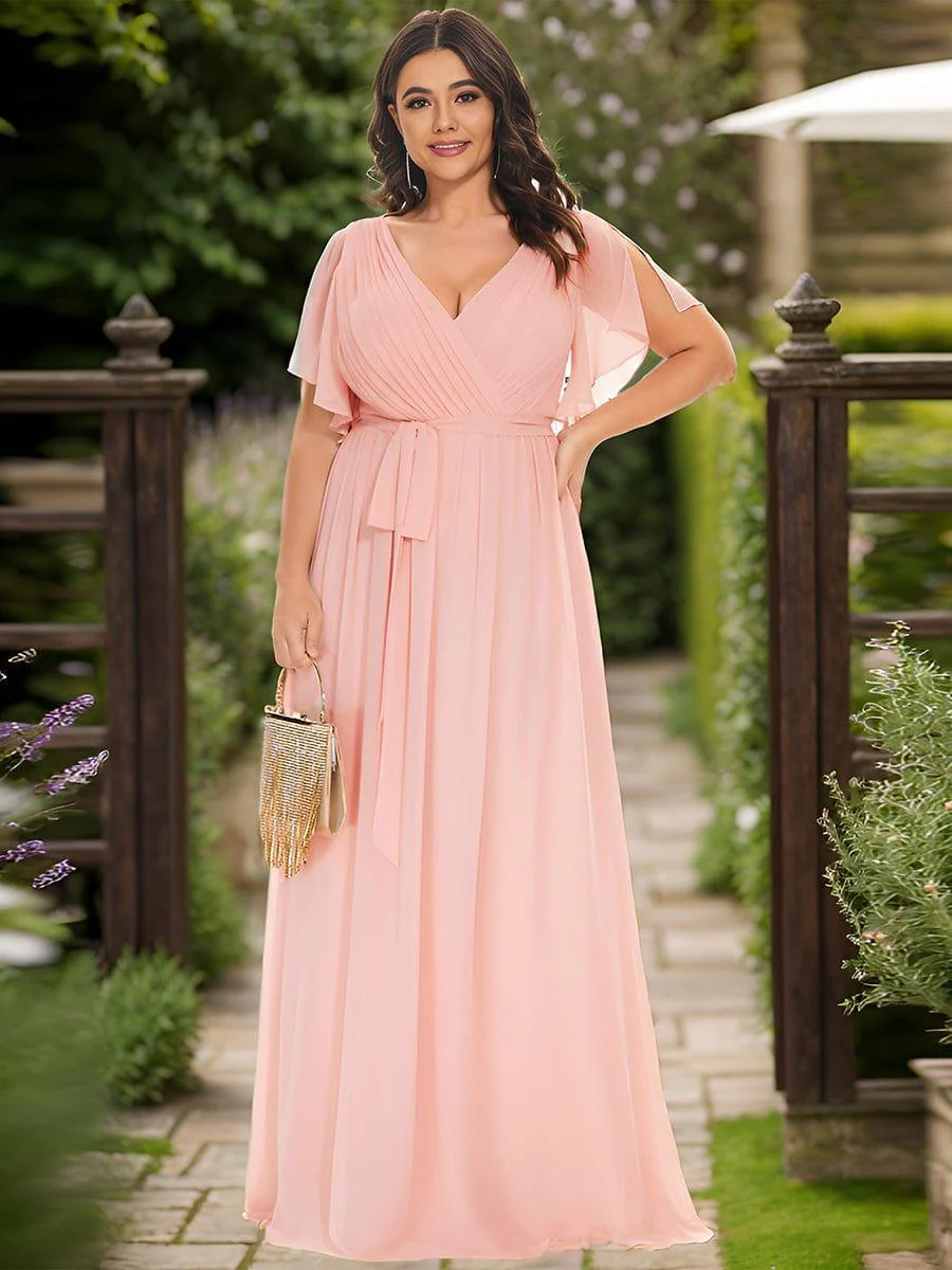 ever LEORA|V-Neck Flutter Sleeve Floor-Length A-Line Chiffon Evening Dress - Image 70
