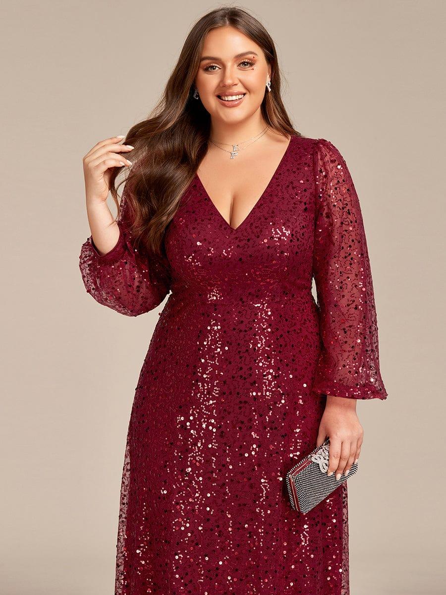ever RAYVEN|V-Neck Lantern Long Sleeve Sequin A-Line Evening Dress - Image 10