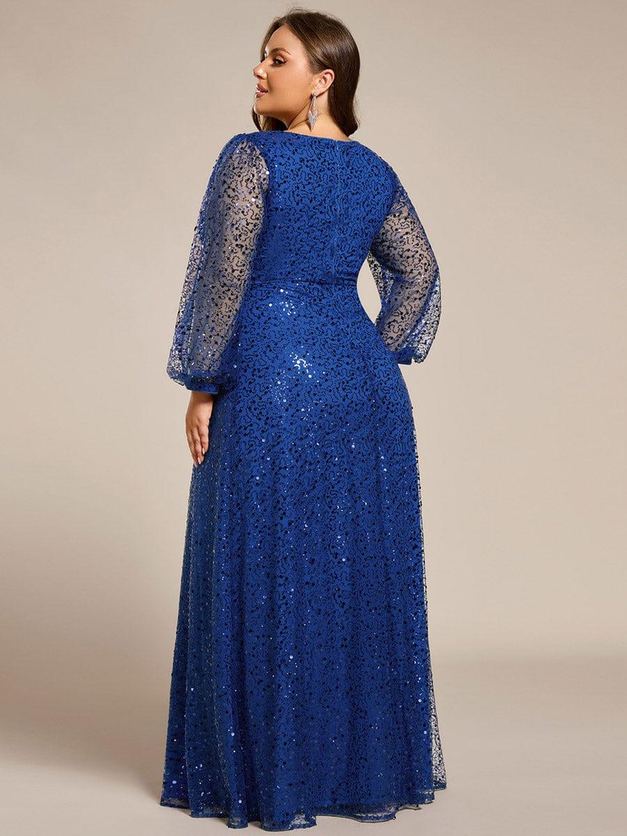 ever RAYVEN|V-Neck Lantern Long Sleeve Sequin A-Line Evening Dress - Image 104