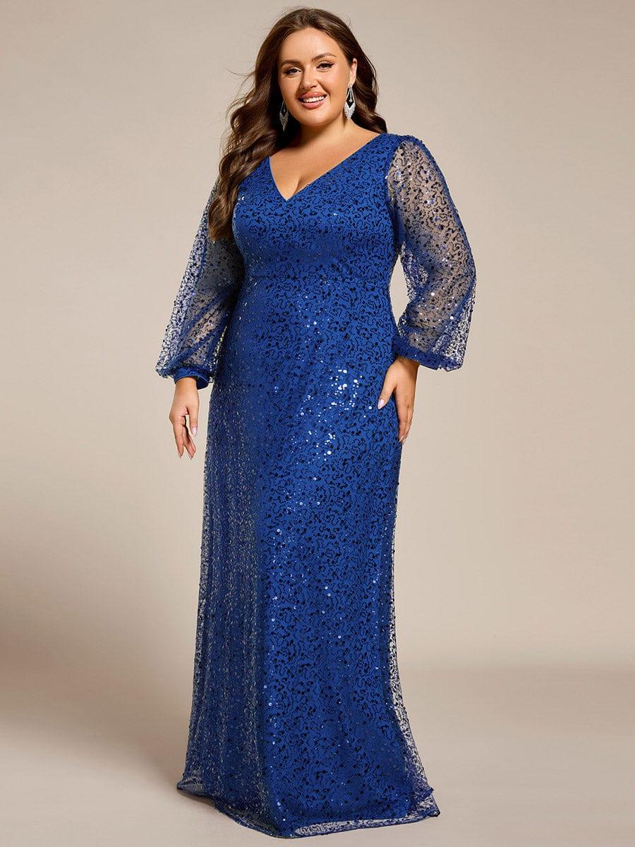 ever RAYVEN|V-Neck Lantern Long Sleeve Sequin A-Line Evening Dress - Image 106