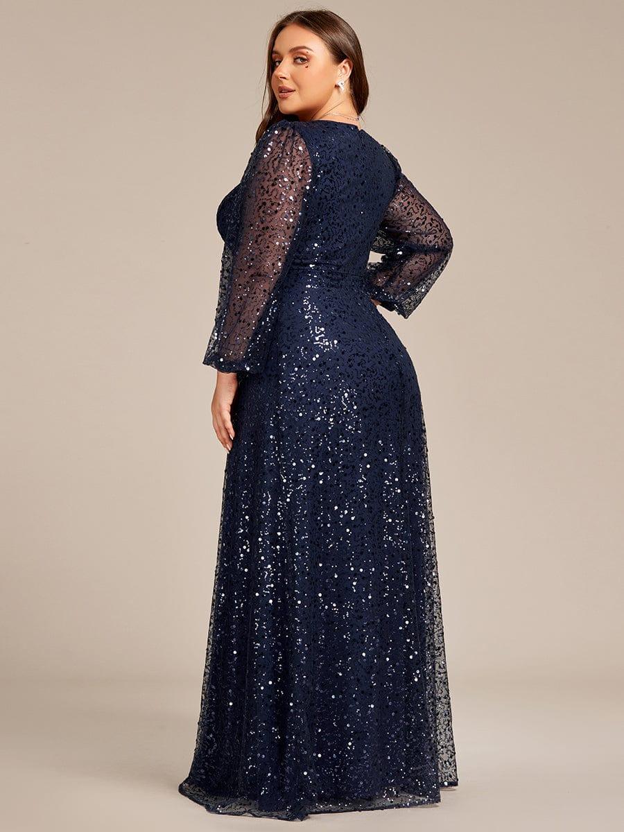 ever RAYVEN|V-Neck Lantern Long Sleeve Sequin A-Line Evening Dress - Image 18