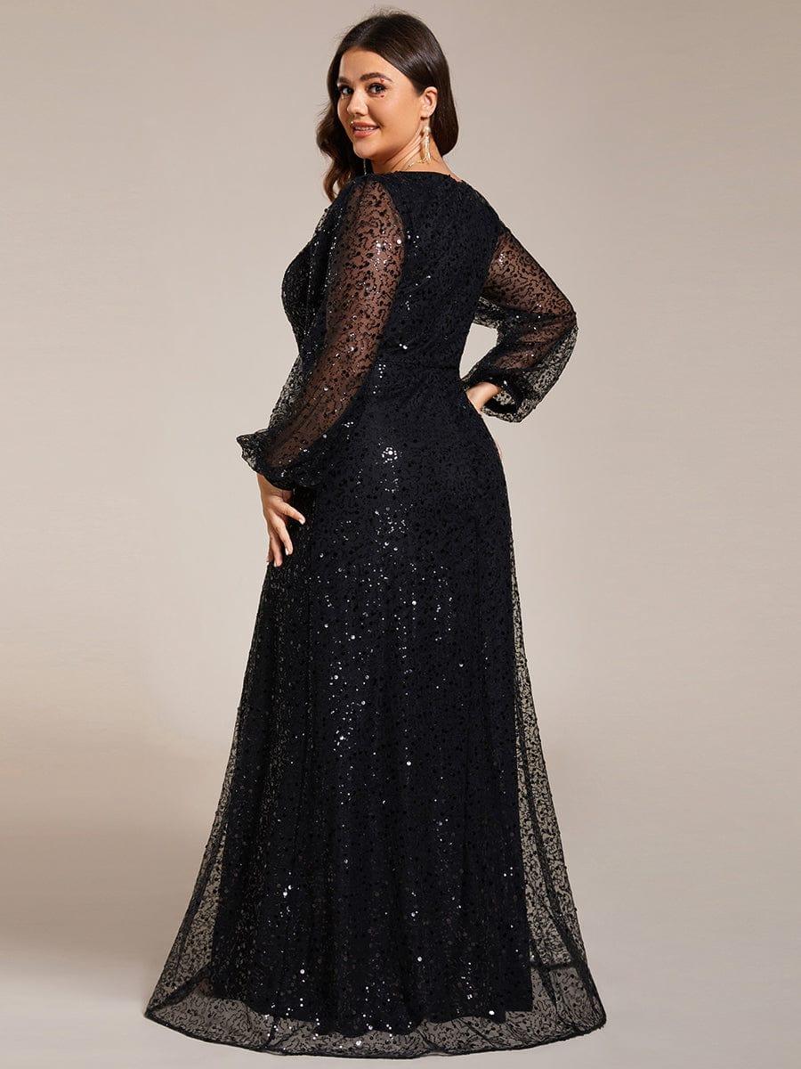 ever RAYVEN|V-Neck Lantern Long Sleeve Sequin A-Line Evening Dress - Image 28