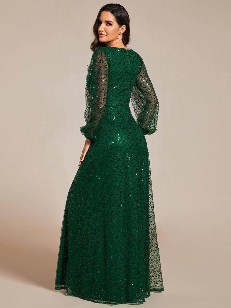ever RAYVEN|V-Neck Lantern Long Sleeve Sequin A-Line Evening Dress - Image 34