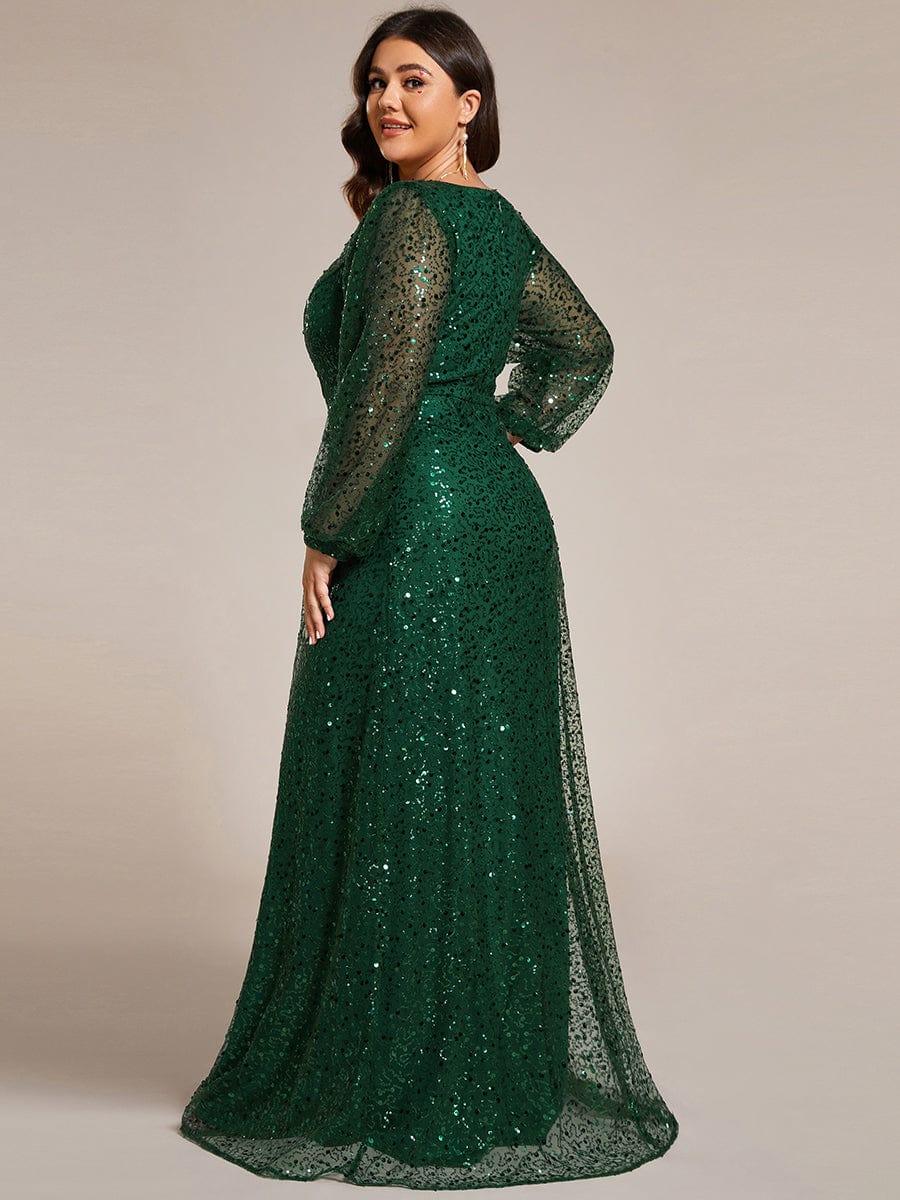 ever RAYVEN|V-Neck Lantern Long Sleeve Sequin A-Line Evening Dress - Image 39