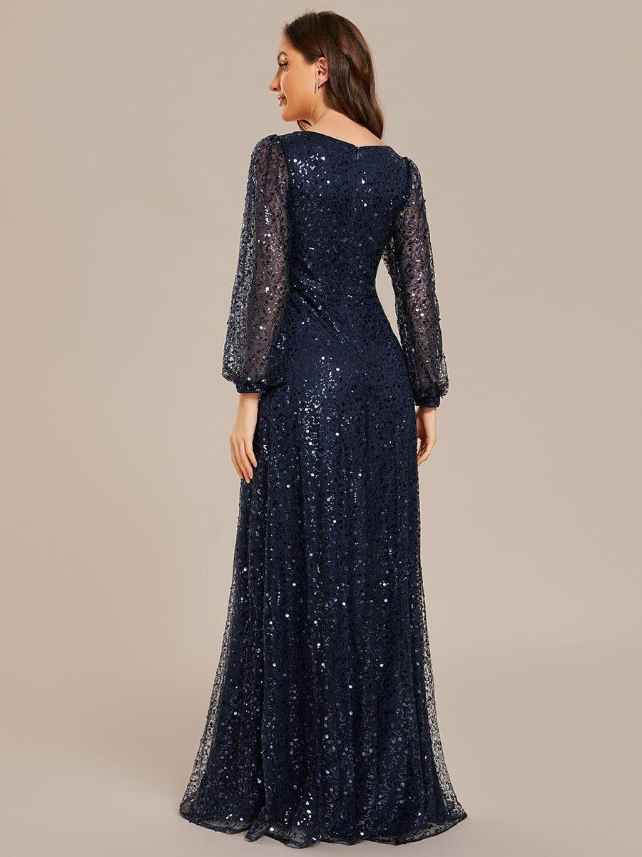 ever RAYVEN|V-Neck Lantern Long Sleeve Sequin A-Line Evening Dress - Image 4