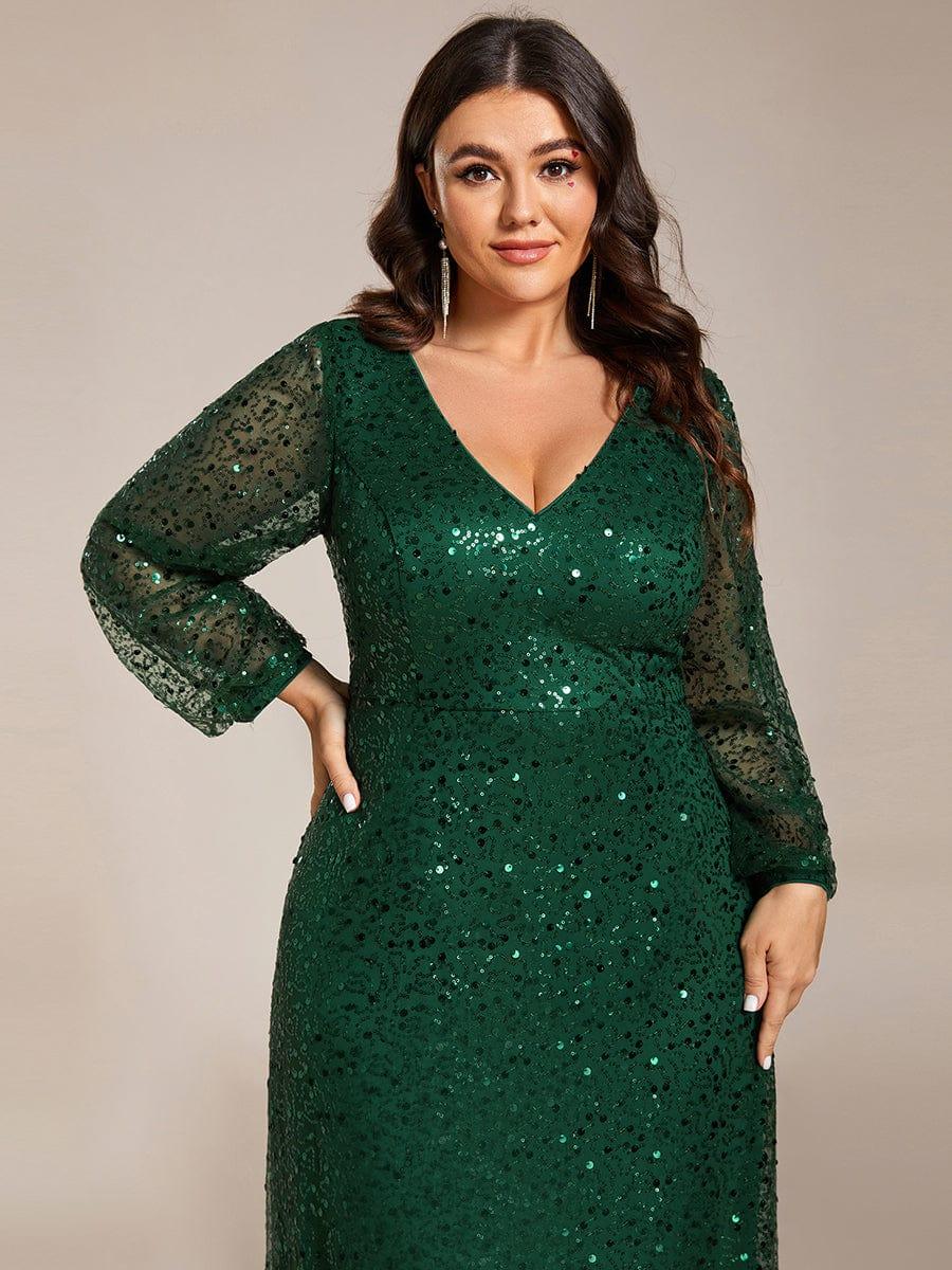 ever RAYVEN|V-Neck Lantern Long Sleeve Sequin A-Line Evening Dress - Image 40