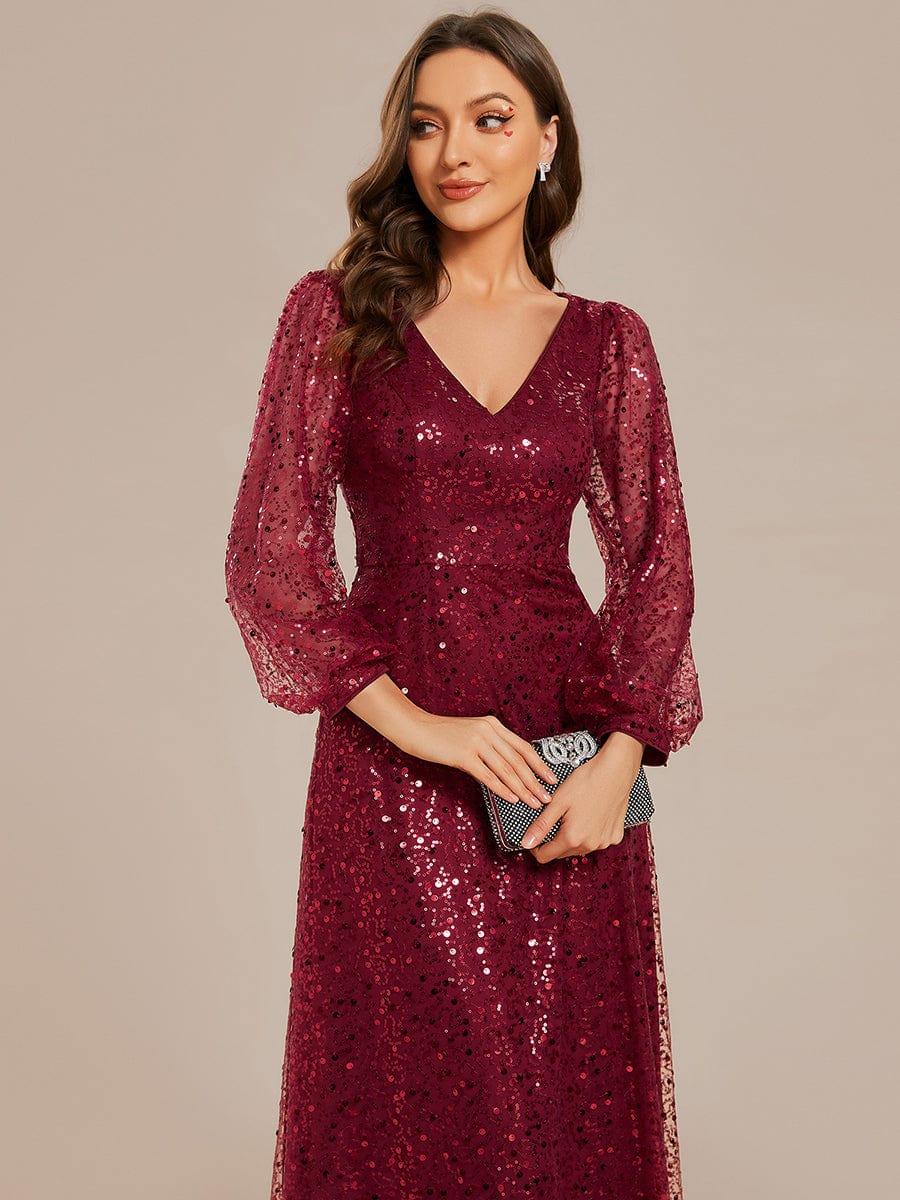 ever RAYVEN|V-Neck Lantern Long Sleeve Sequin A-Line Evening Dress - Image 5