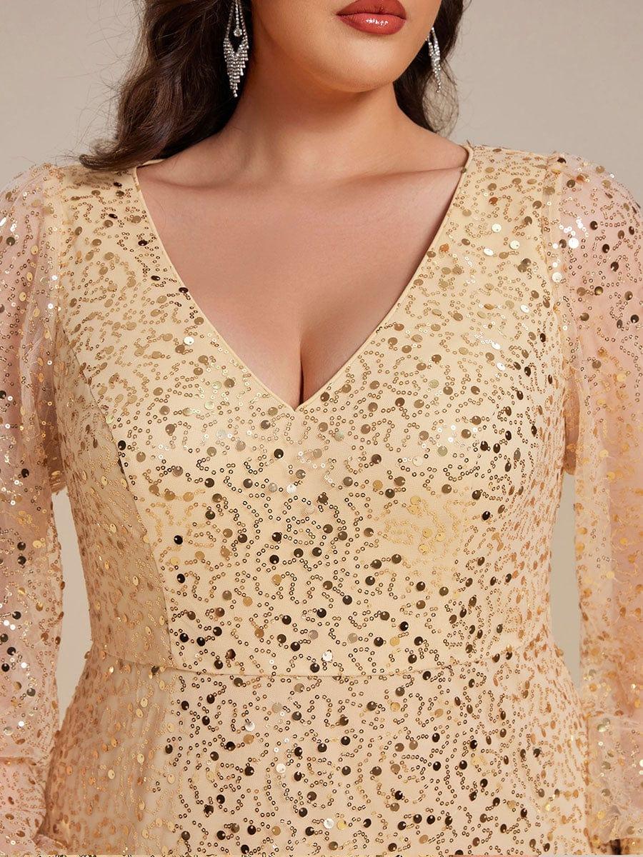 ever RAYVEN|V-Neck Lantern Long Sleeve Sequin A-Line Evening Dress - Image 72