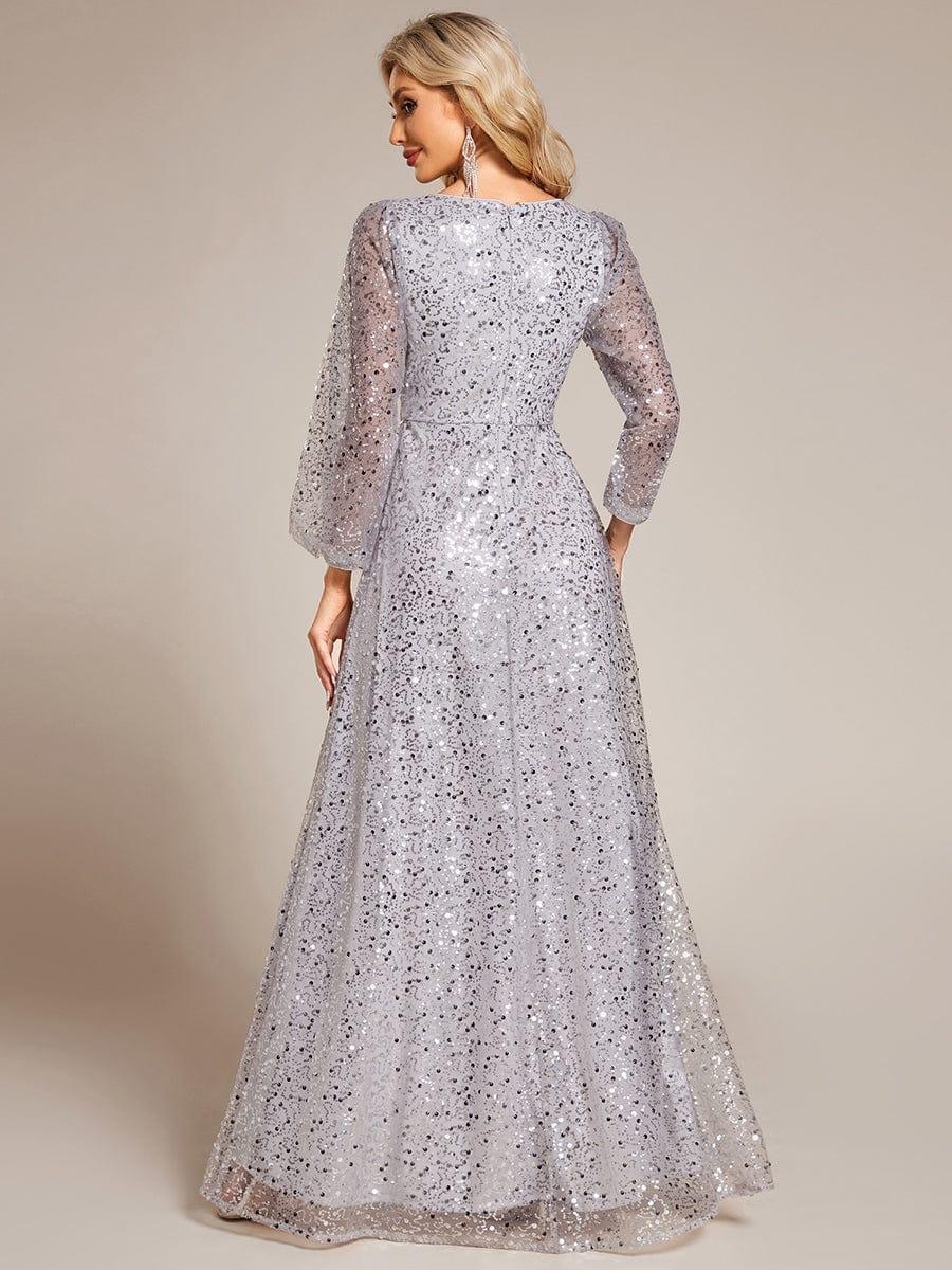 ever RAYVEN|V-Neck Lantern Long Sleeve Sequin A-Line Evening Dress - Image 74