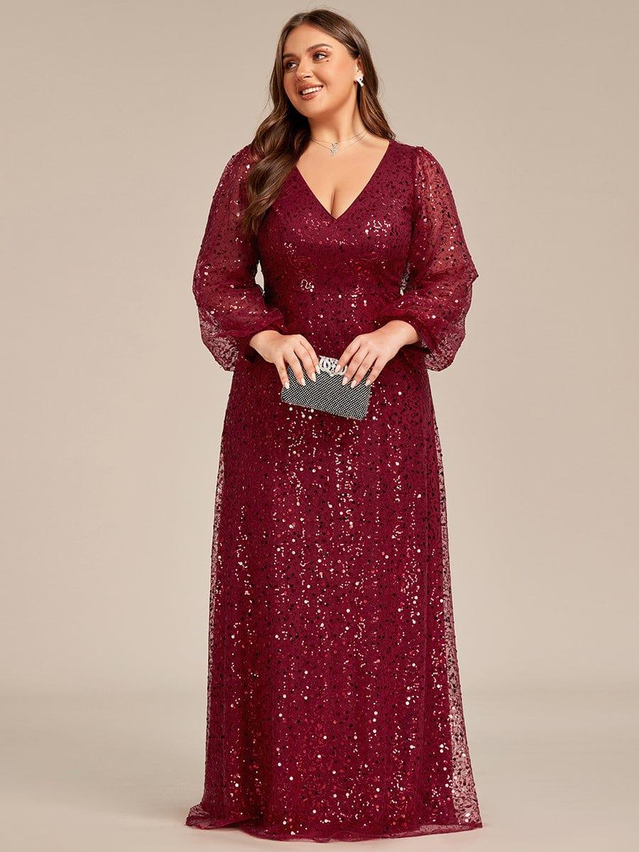 ever RAYVEN|V-Neck Lantern Long Sleeve Sequin A-Line Evening Dress - Image 8