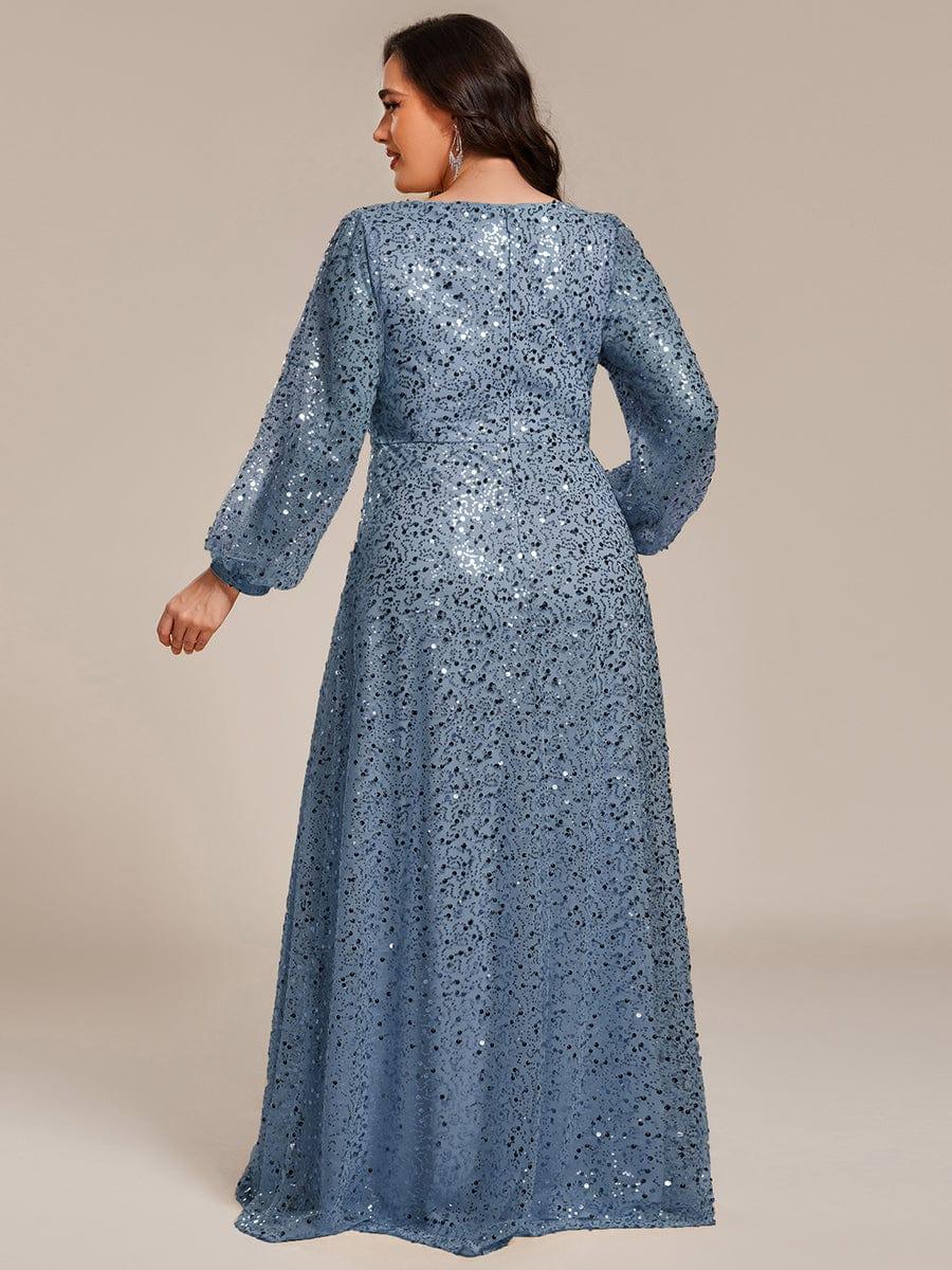 ever RAYVEN|V-Neck Lantern Long Sleeve Sequin A-Line Evening Dress - Image 84