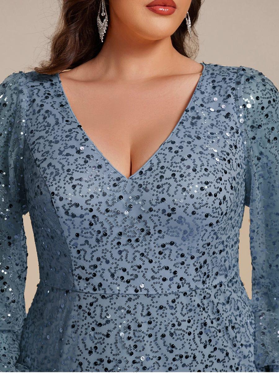ever RAYVEN|V-Neck Lantern Long Sleeve Sequin A-Line Evening Dress - Image 85