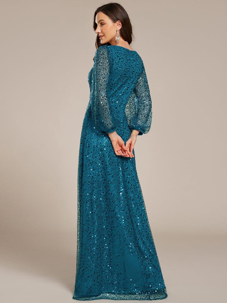 ever RAYVEN|V-Neck Lantern Long Sleeve Sequin A-Line Evening Dress - Image 89