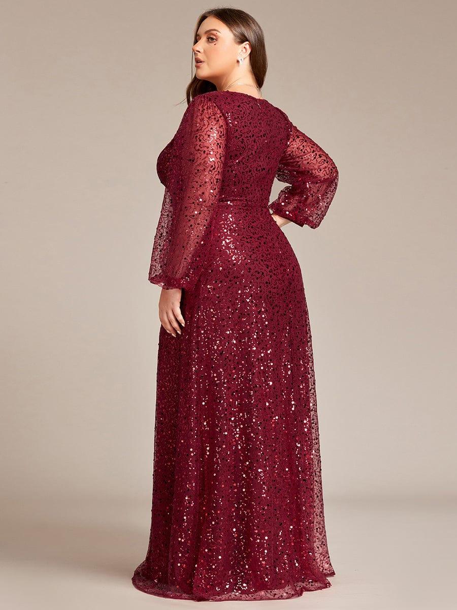 ever RAYVEN|V-Neck Lantern Long Sleeve Sequin A-Line Evening Dress - Image 9