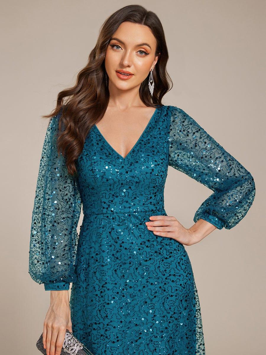 ever RAYVEN|V-Neck Lantern Long Sleeve Sequin A-Line Evening Dress - Image 90