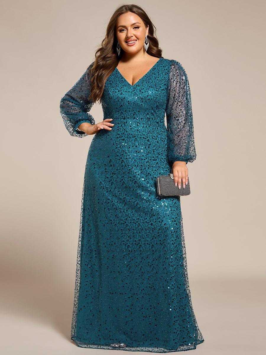 ever RAYVEN|V-Neck Lantern Long Sleeve Sequin A-Line Evening Dress - Image 93