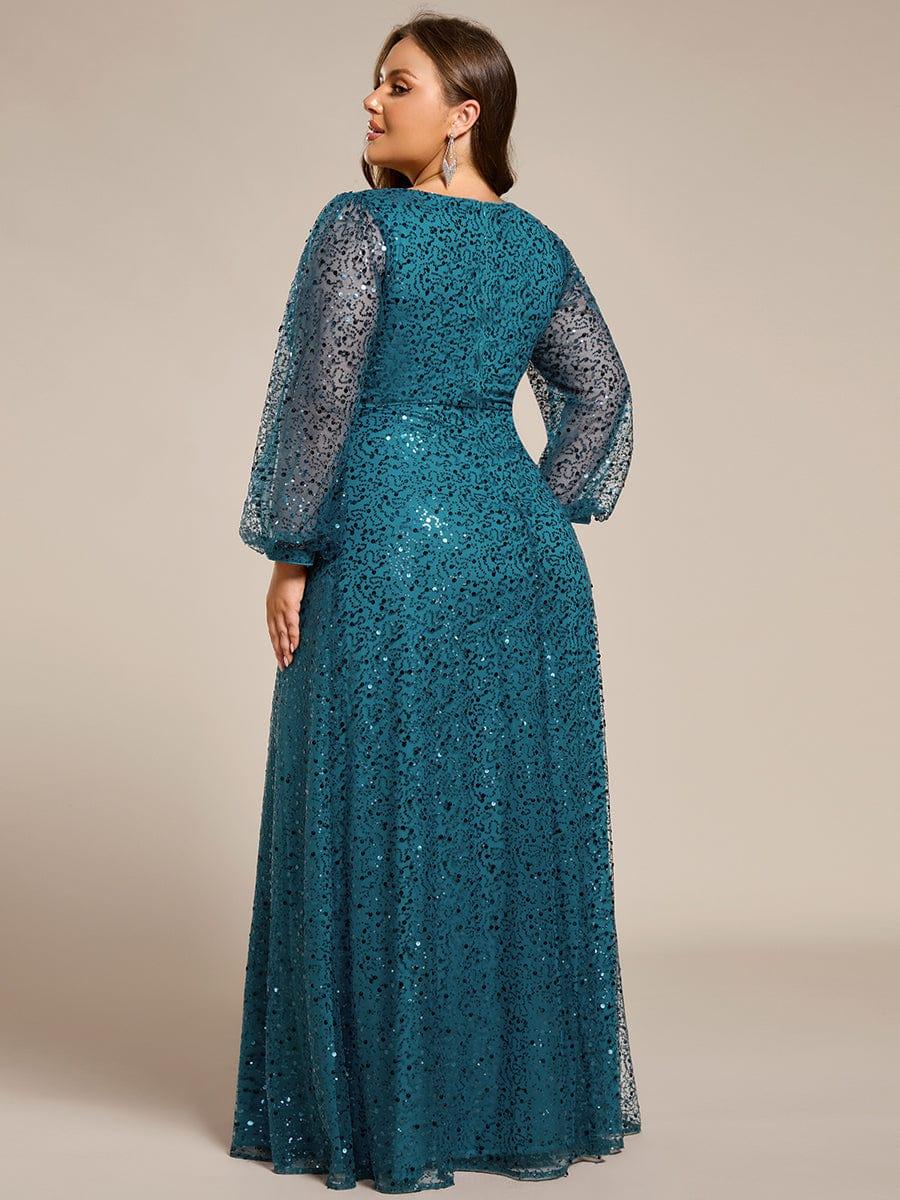 ever RAYVEN|V-Neck Lantern Long Sleeve Sequin A-Line Evening Dress - Image 94
