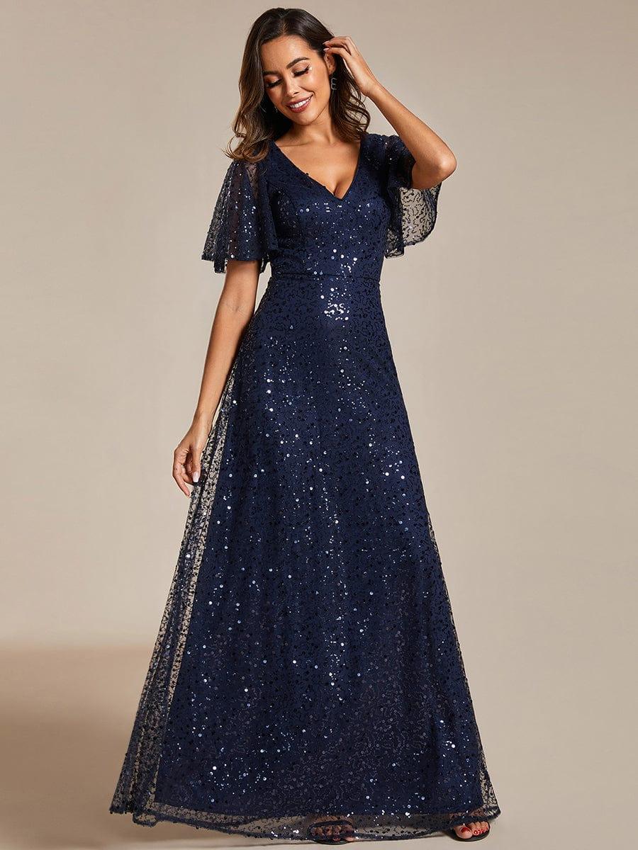 ever ARIA|V-Neck Sequined A-Line Evening Dresses with Ruffles Sleeves - Image 12