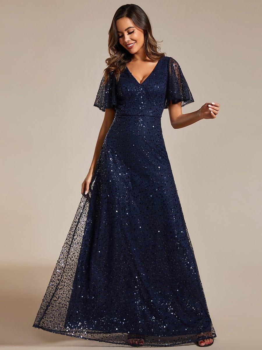 ever ARIA|V-Neck Sequined A-Line Evening Dresses with Ruffles Sleeves - Image 13
