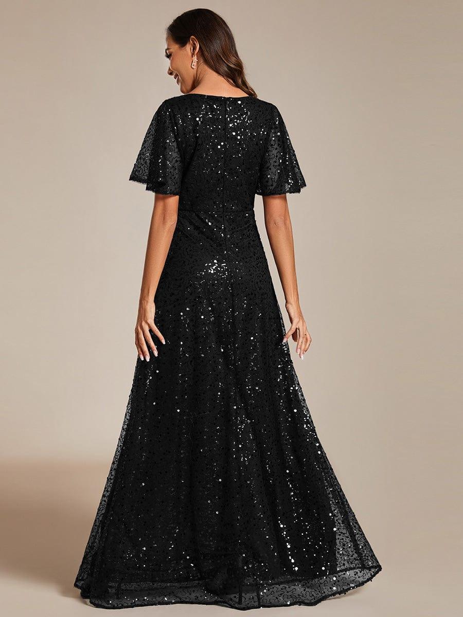 ever ARIA|V-Neck Sequined A-Line Evening Dresses with Ruffles Sleeves - Image 18