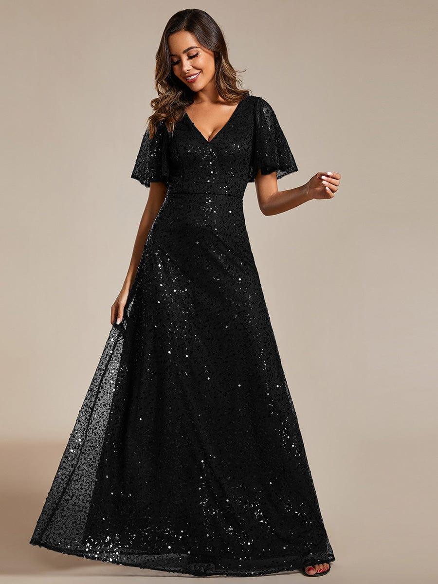 ever ARIA|V-Neck Sequined A-Line Evening Dresses with Ruffles Sleeves - Image 20
