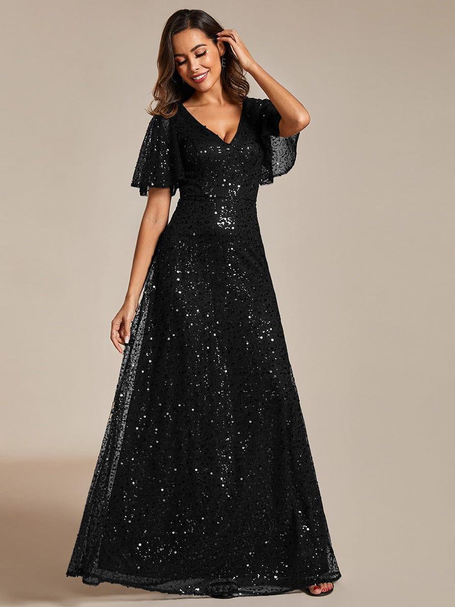ever ARIA|V-Neck Sequined A-Line Evening Dresses with Ruffles Sleeves - Image 21