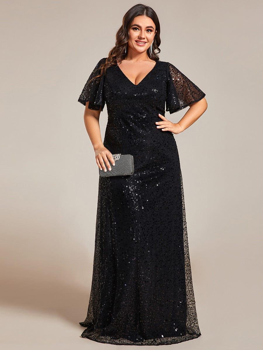 ever ARIA|V-Neck Sequined A-Line Evening Dresses with Ruffles Sleeves - Image 22