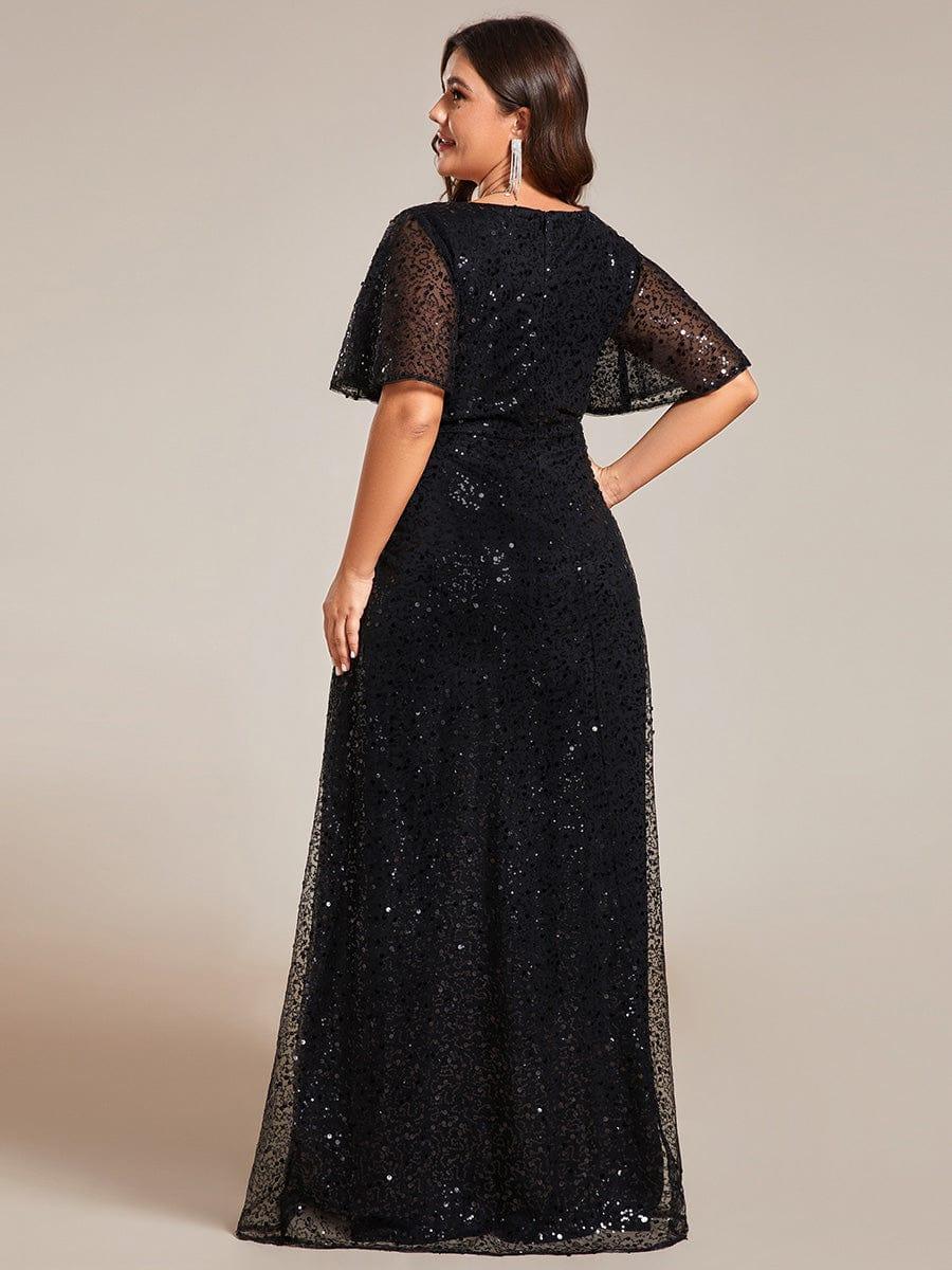 ever ARIA|V-Neck Sequined A-Line Evening Dresses with Ruffles Sleeves - Image 23