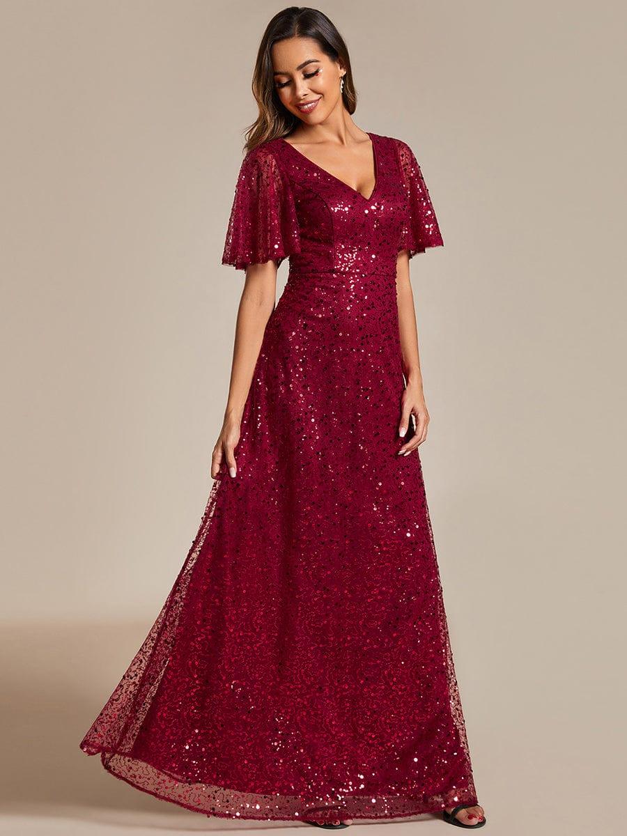 ever ARIA|V-Neck Sequined A-Line Evening Dresses with Ruffles Sleeves - Image 4