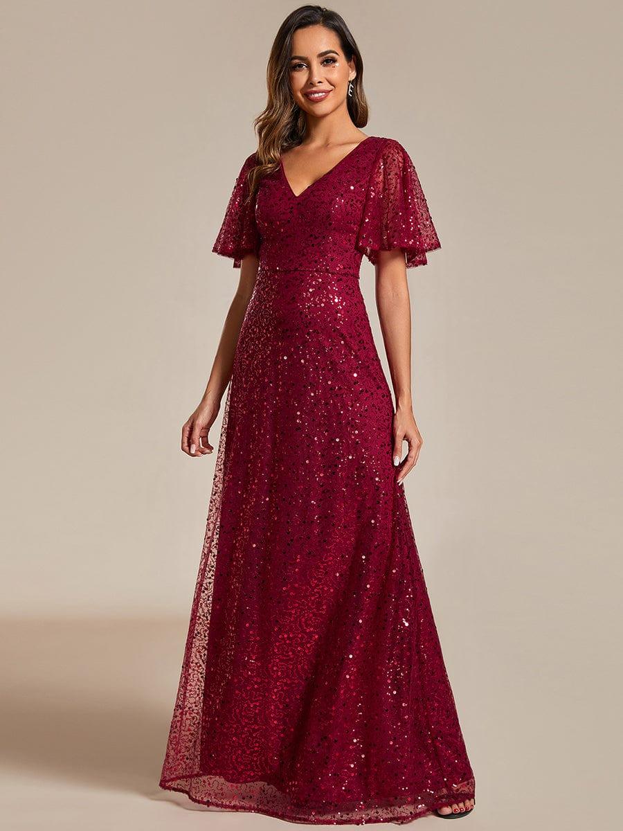ever ARIA|V-Neck Sequined A-Line Evening Dresses with Ruffles Sleeves - Image 5