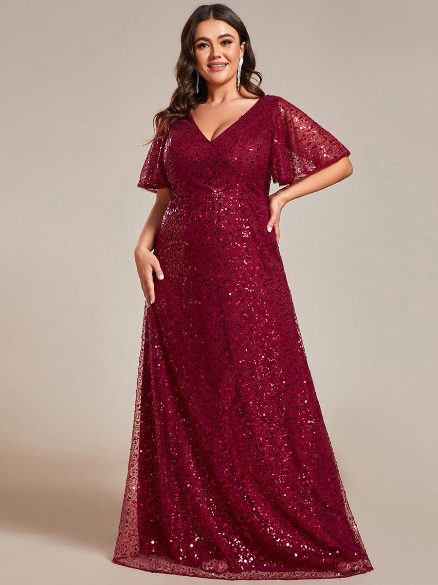 ever ARIA|V-Neck Sequined A-Line Evening Dresses with Ruffles Sleeves - Image 6
