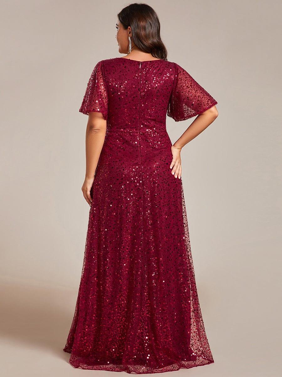 ever ARIA|V-Neck Sequined A-Line Evening Dresses with Ruffles Sleeves - Image 7