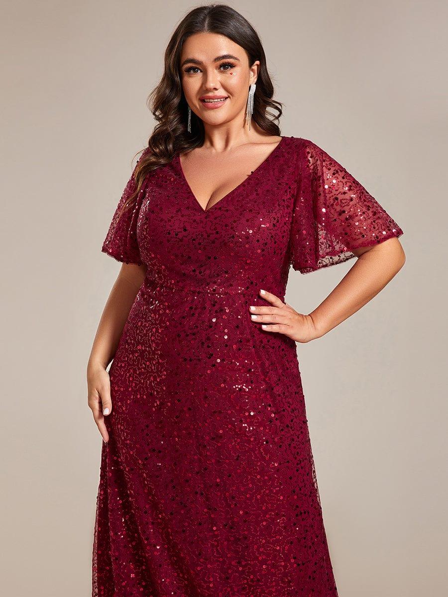 ever ARIA|V-Neck Sequined A-Line Evening Dresses with Ruffles Sleeves - Image 8