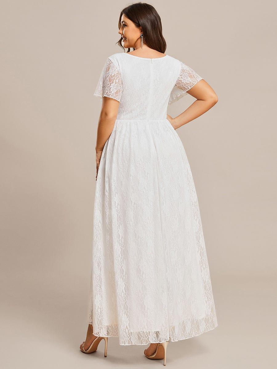 ever ELISE|V-Neck Short Sleeve Pleated Ruffled Lace Evening Dress - Image 19