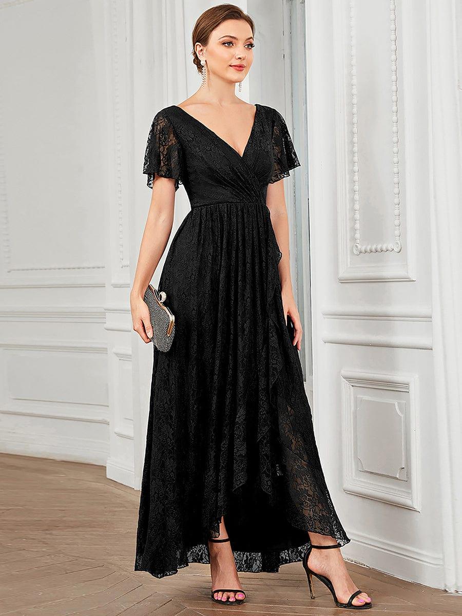 ever ELISE|V-Neck Short Sleeve Pleated Ruffled Lace Evening Dress - Image 31