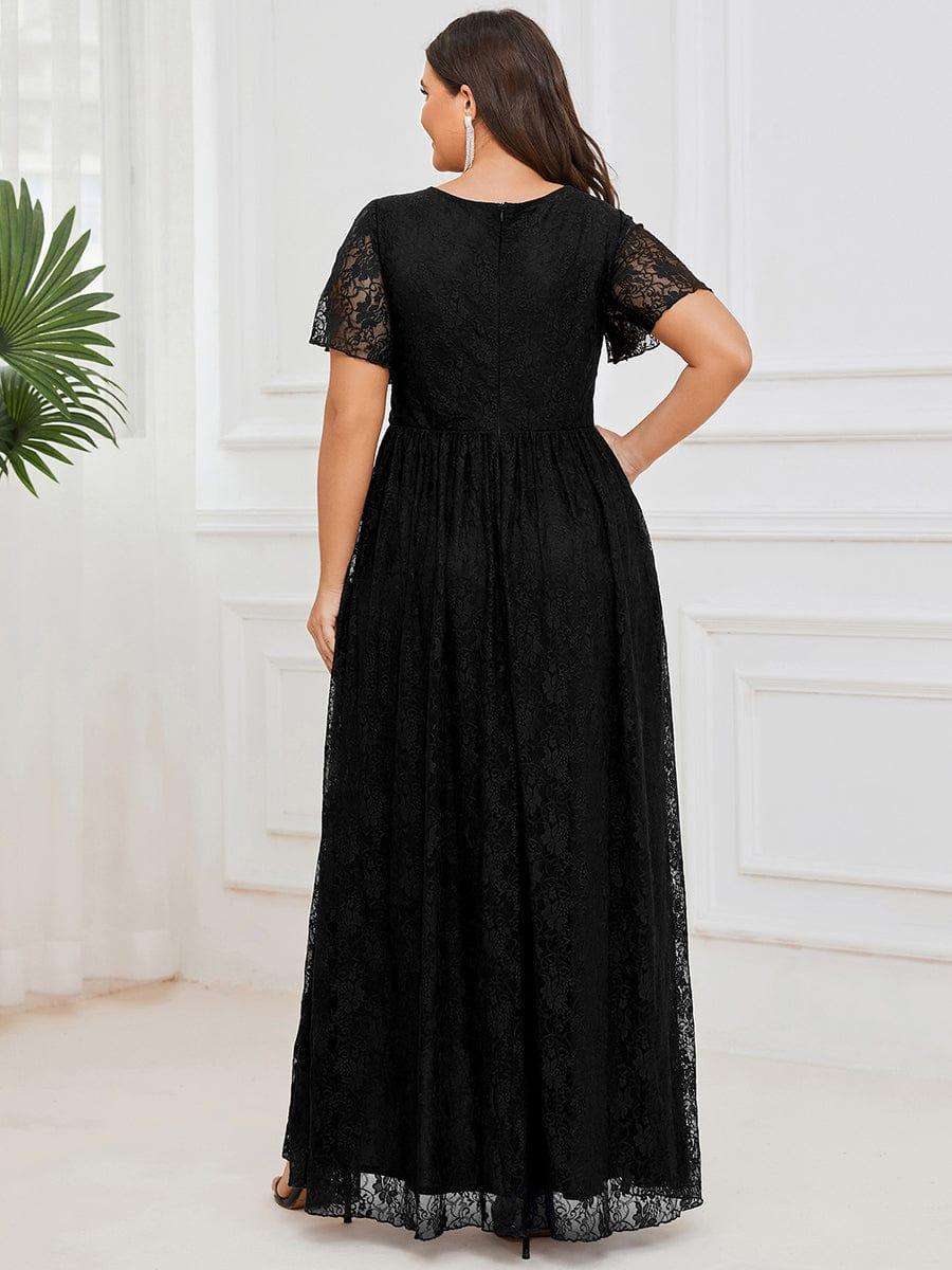 ever ELISE|V-Neck Short Sleeve Pleated Ruffled Lace Evening Dress - Image 34