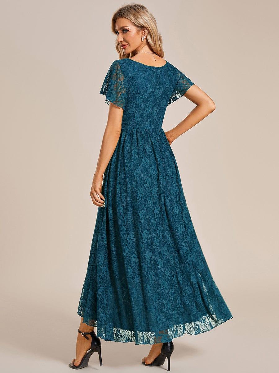 ever ELISE|V-Neck Short Sleeve Pleated Ruffled Lace Evening Dress - Image 90