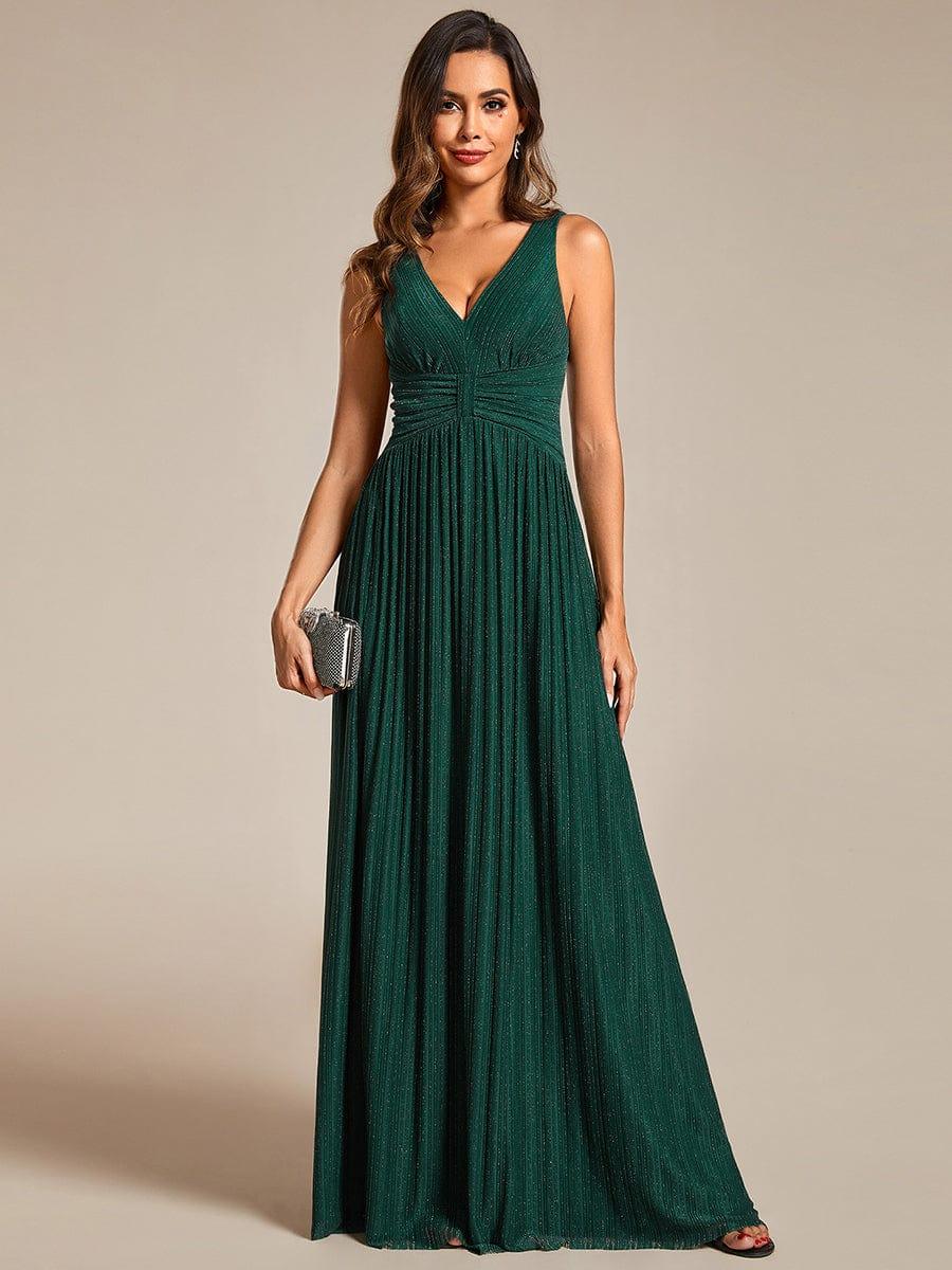 V-Neck Sleeveless A-Line Evening Dress with Subtle Glitter - Image 17