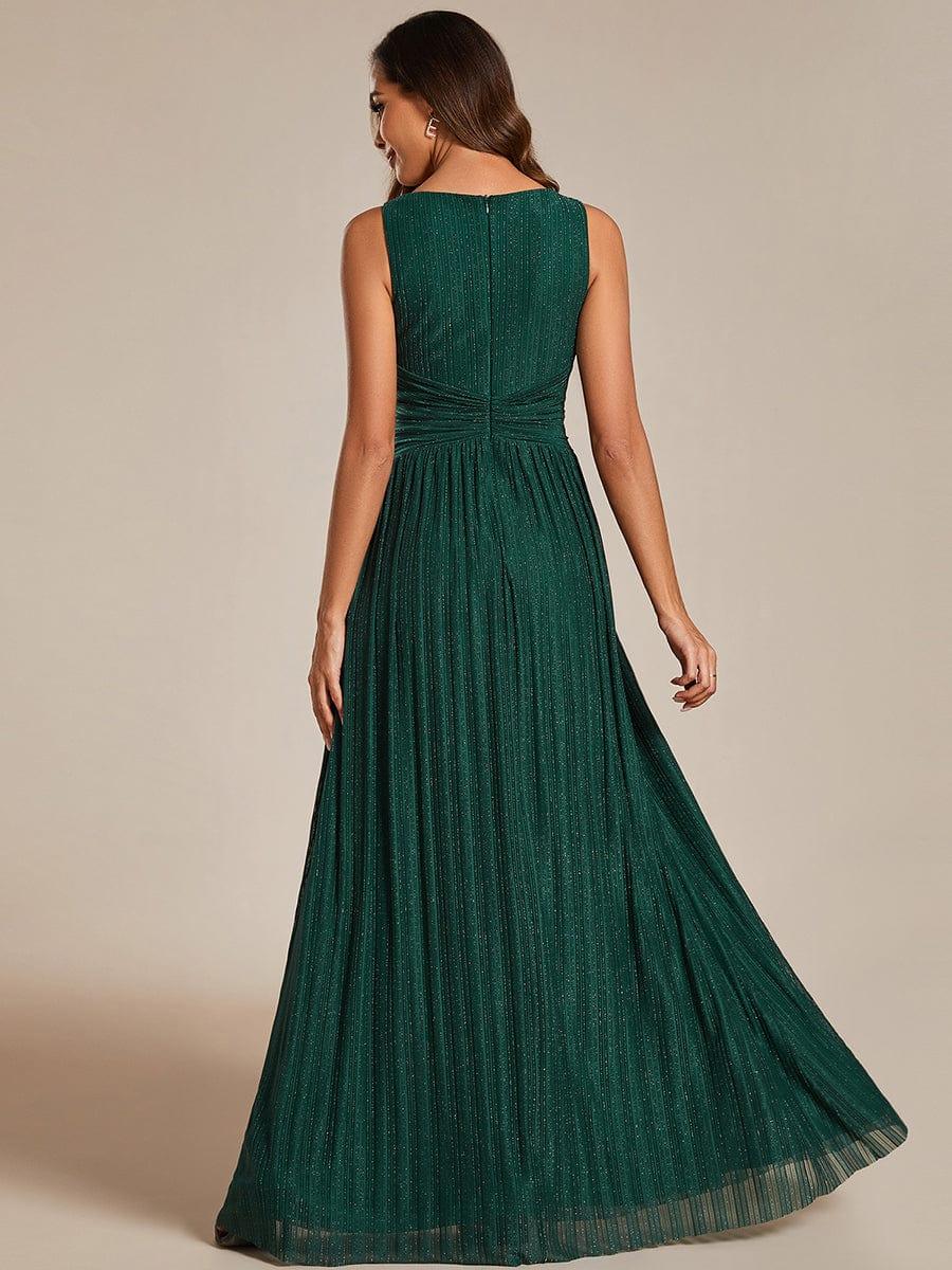 V-Neck Sleeveless A-Line Evening Dress with Subtle Glitter - Image 18