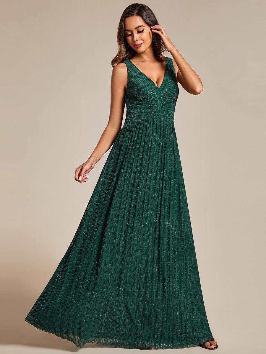 V-Neck Sleeveless A-Line Evening Dress with Subtle Glitter - Image 20