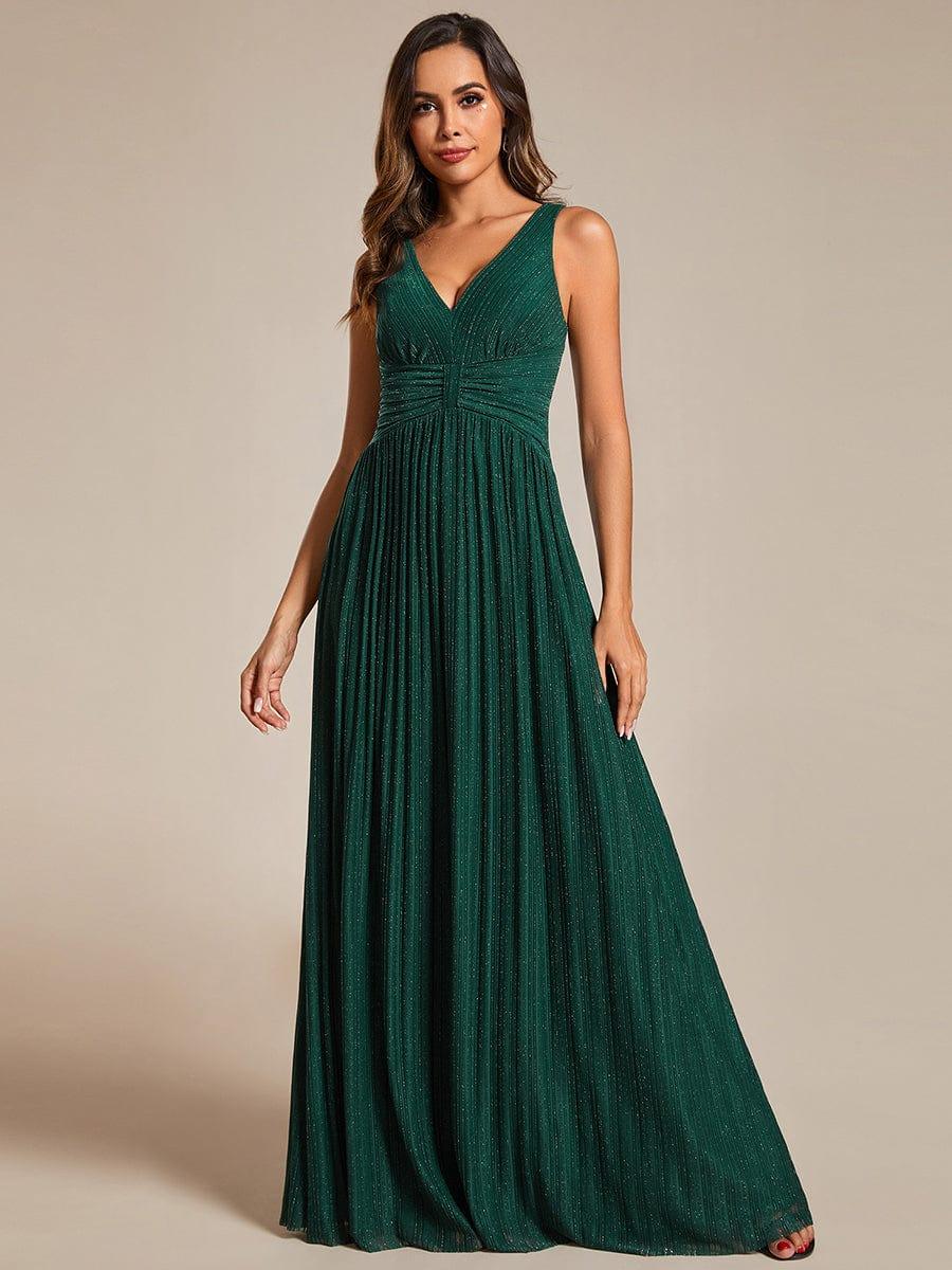 V-Neck Sleeveless A-Line Evening Dress with Subtle Glitter - Image 21
