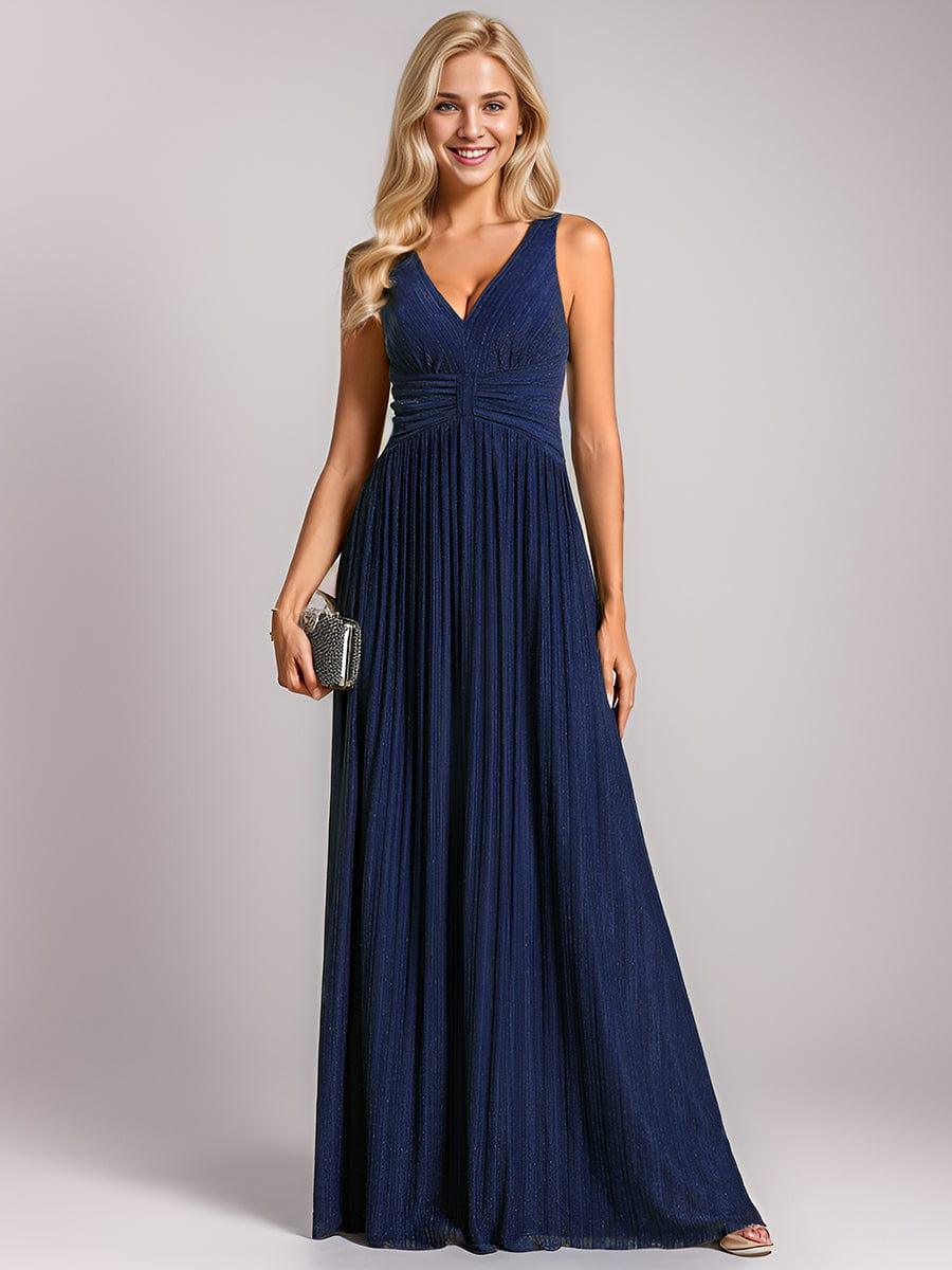V-Neck Sleeveless A-Line Evening Dress with Subtle Glitter - Image 25